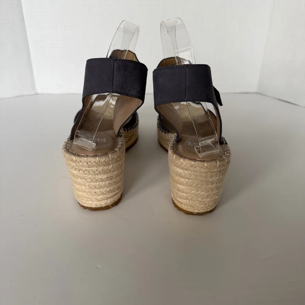 Eileen Fisher Weslia Twilight Blue Suede Leather Espadrille Wedge Sandal Size 9